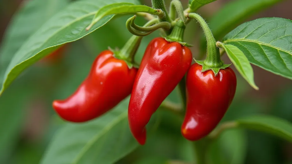 Ghost peppers and Scotch bonnets growing on a plant