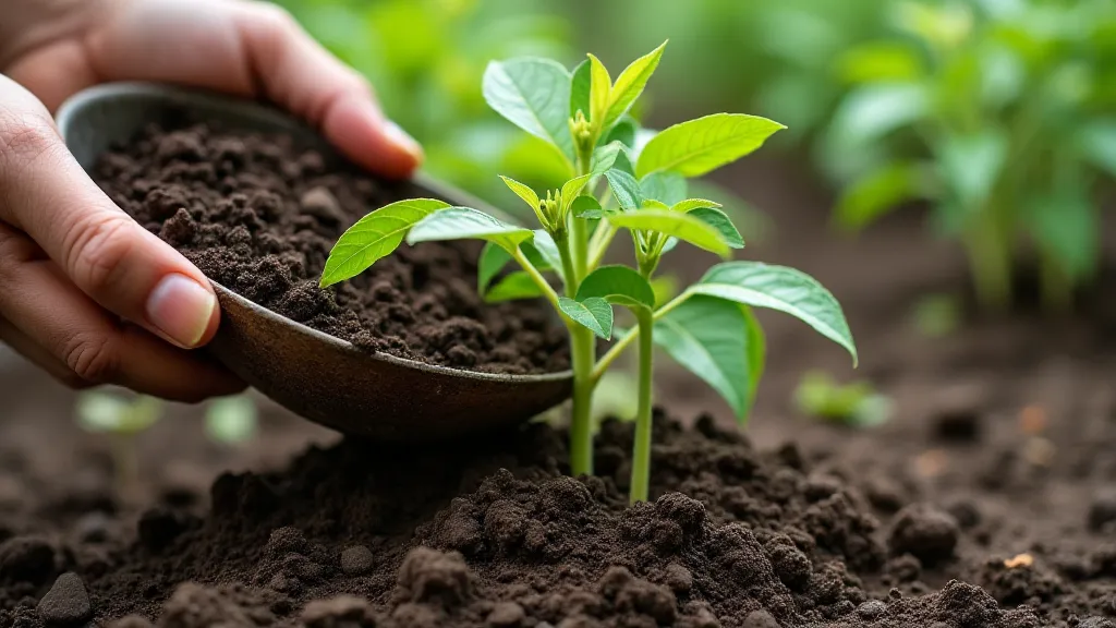 Organic compost being applied to pepper plants