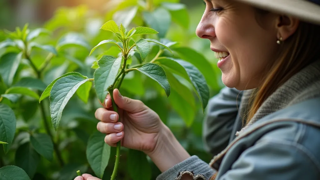 Gardener inspecting a pepper plant leaves