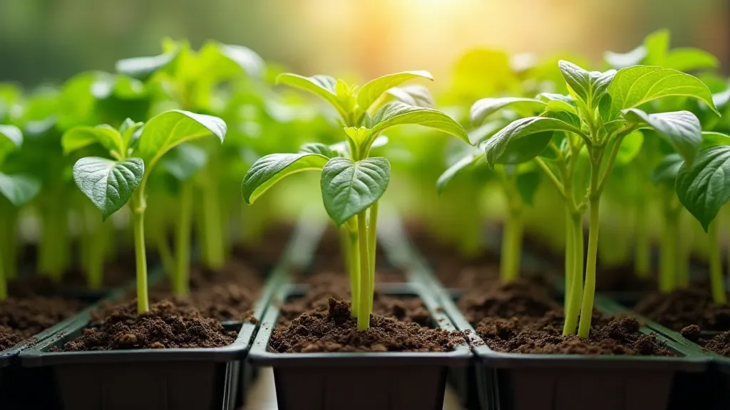 Pepper seedlings in trays