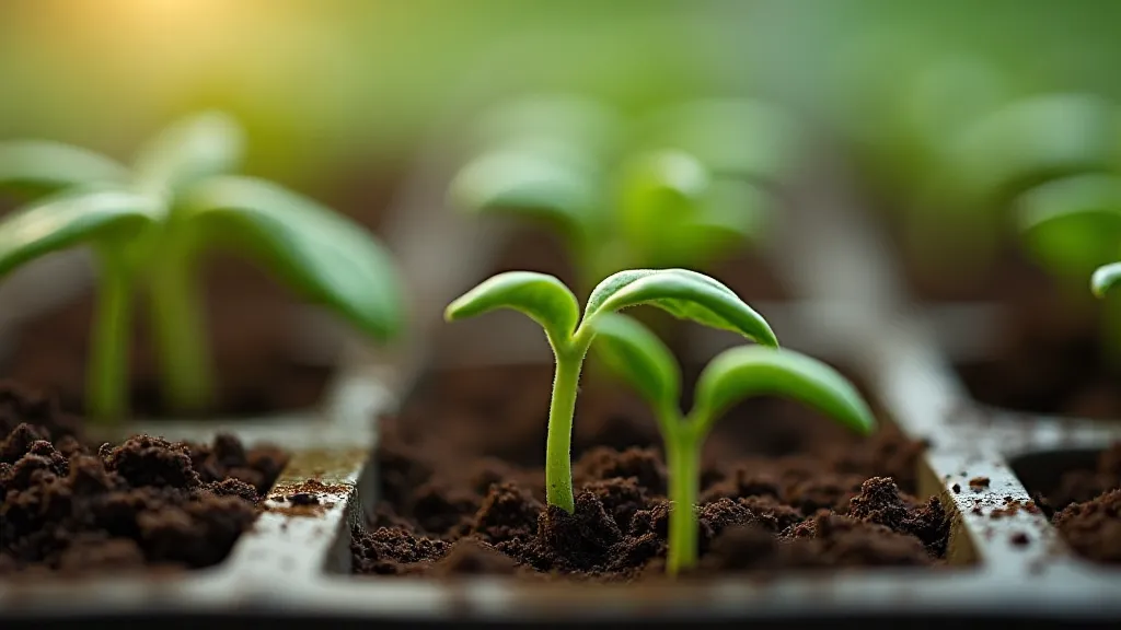 Tiny pepper seedlings sprouting