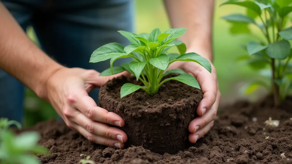 Gardener transplanting pepper start