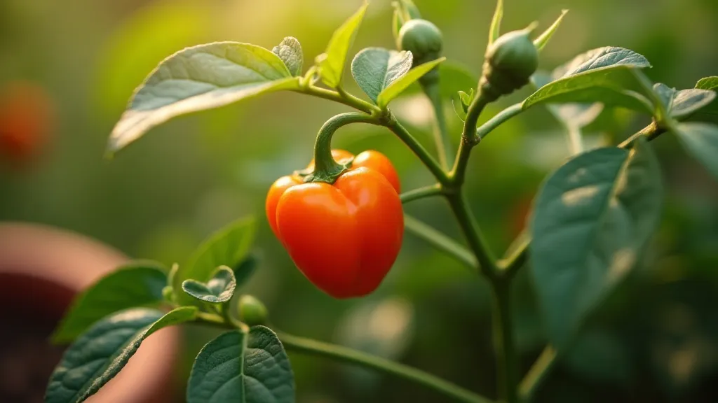 Close-up of a scotch bonnet pepper plant