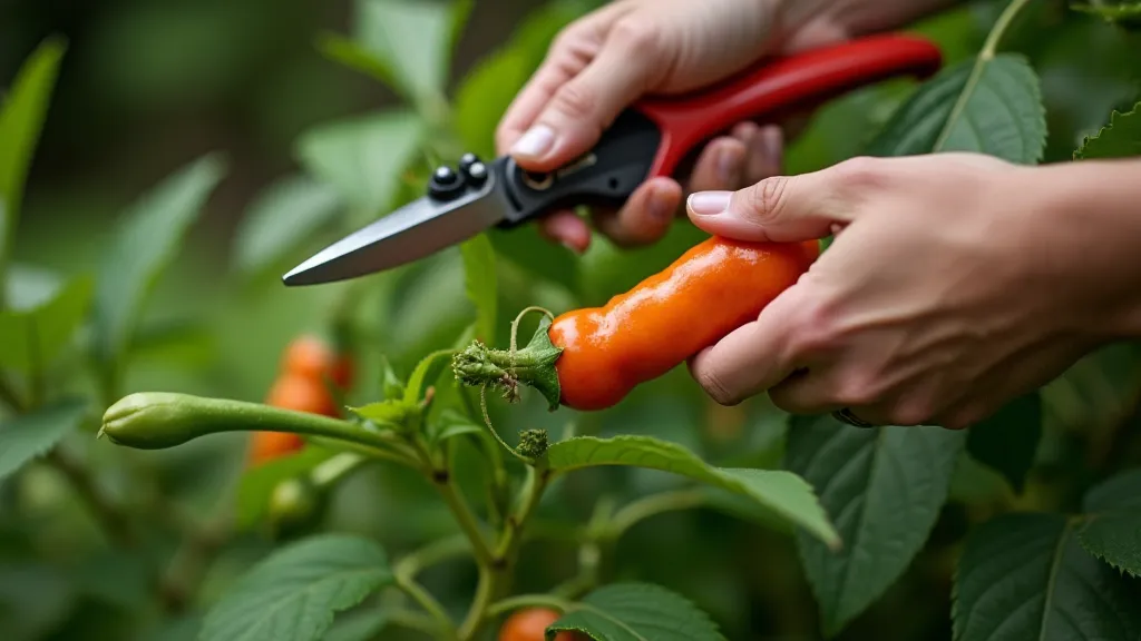 Scotch bonnet pepper being harvested