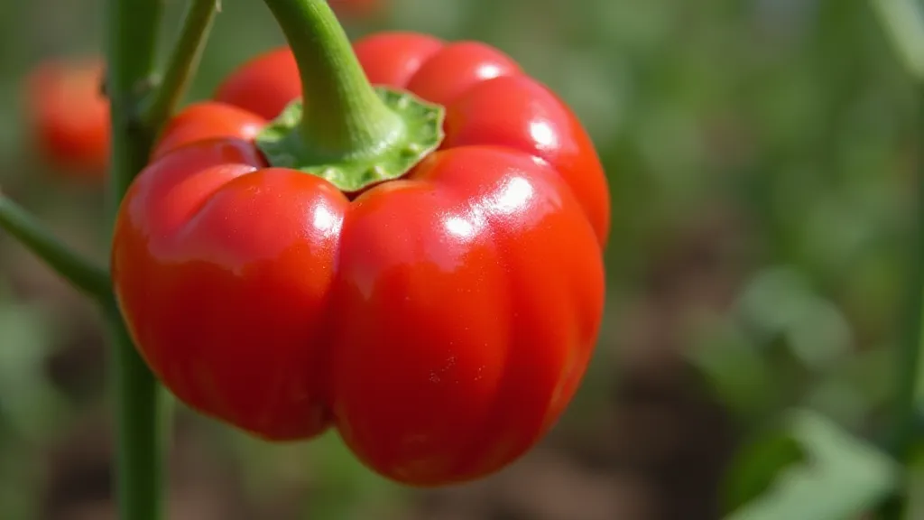 Close-up of a vibrant red Scotch Bonnet pepper showing its distinctive shape.