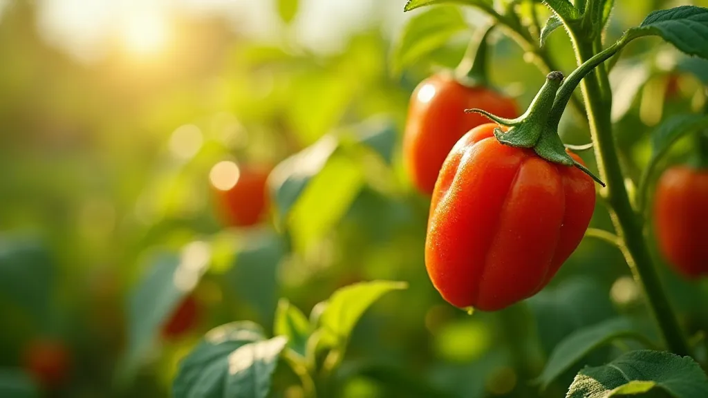 Scotch bonnet pepper plant in sunlight