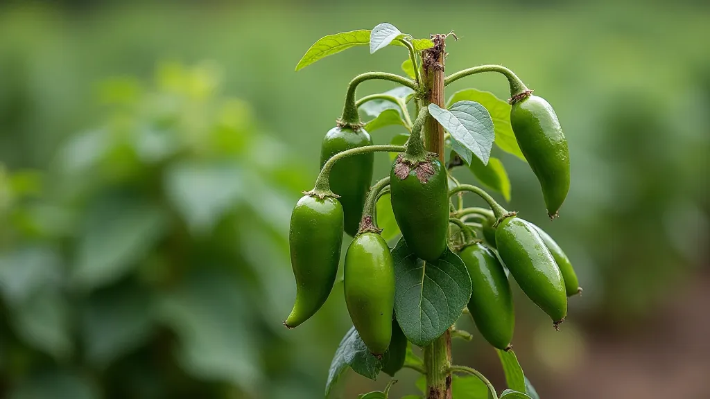 Single stake supporting a pepper plant
