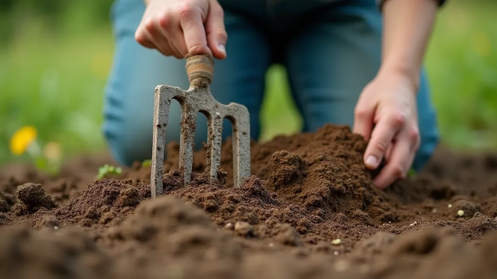 Gardener amending soil with compost