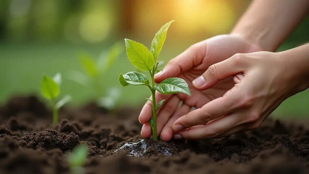 Watering a pepper seedling